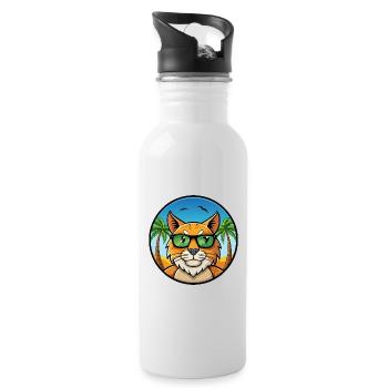 Eurasian Lynx Cat Breed Cartoon Sunglasses Beach - Water bottle with straw - white - Right