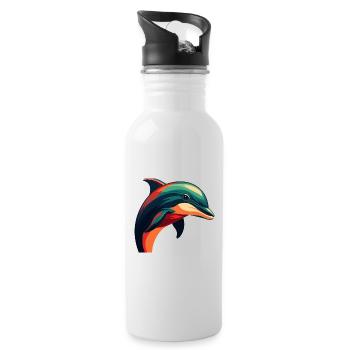 Delfin Cartoon Figur Buntes Haustier Tier - Trinkflasche mit integriertem Trinkhalm - Weiß - Rechts