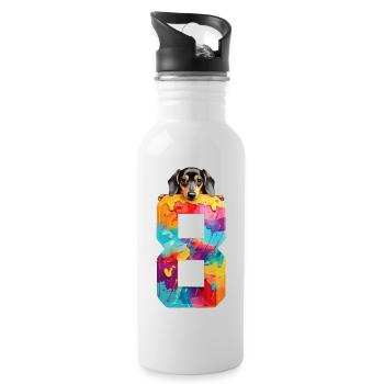 DOG 8 YEAR OLD DACHSHUND 8TH BIRTHDAY - Water bottle with straw - white - Right
