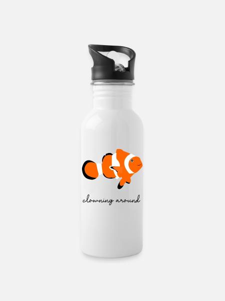 Clownfisch. - Trinkflasche mit integriertem Trinkhalm - Weiß