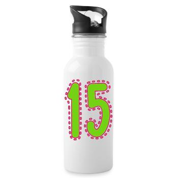 15. 15 ANS. 15e ANNIVERSAIRE. ANNIVERSAIRE 15 ANS. - Gourde avec paille intégrée - blanc - Droite