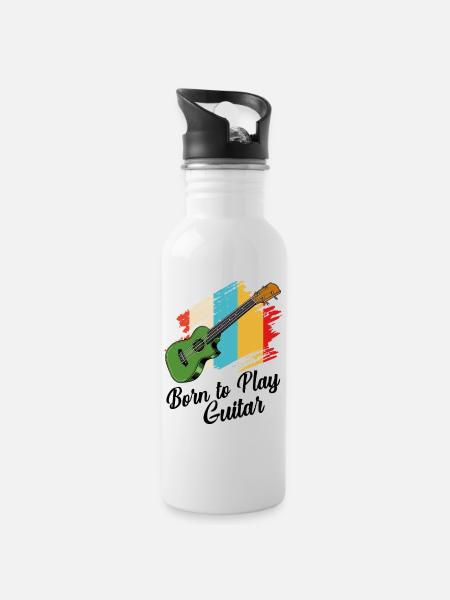 Gitarre - Trinkflasche mit integriertem Trinkhalm - Weiß