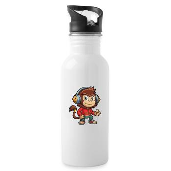 Singe Drôle Dessin Animé Personnage Casque Musique - Gourde avec paille intégrée - blanc - Droite