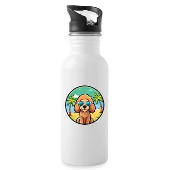 Spielzeug Pudel Hund Rasse Cartoon Sonnenbrille Strand - Trinkflasche mit integriertem Trinkhalm - Weiß - Rechts