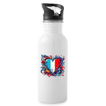 Französisches Vintage-Herz - Trinkflasche mit integriertem Trinkhalm - Weiß - Rechts