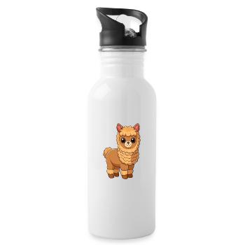 Alpaka Niedliche Maskottchen Zeichentrickfigur Kawaii - Trinkflasche mit integriertem Trinkhalm - Weiß - Rechts