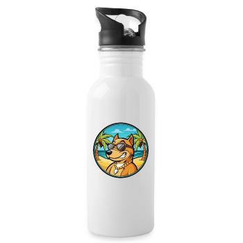 Cordoba Fighting Dog Breed Cartoon Sunglass Beach - Water bottle with straw - white - Right