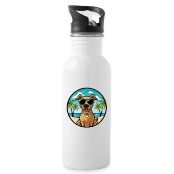 Black Mouth Cur Dog Breed Cartoon Sunglasses Beach - Water bottle with straw - white - Right