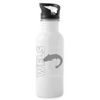 Wels angeln Waller fischen Sportfischen auf Wels - Trinkflasche mit integriertem Trinkhalm - Weiß - Rechts