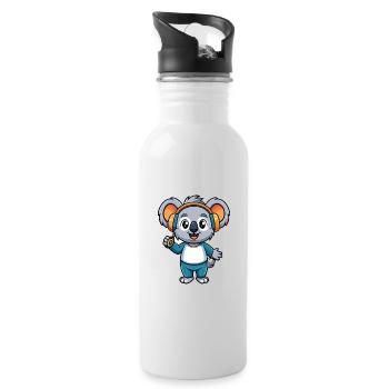 Koala Lustige Cartoon Figur Kopfhörer Musik - Trinkflasche mit integriertem Trinkhalm - Weiß - Rechts