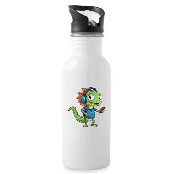 Lézard Drôle Dessin Animé Personnage Casque Musique - Gourde avec paille intégrée - blanc - Droite