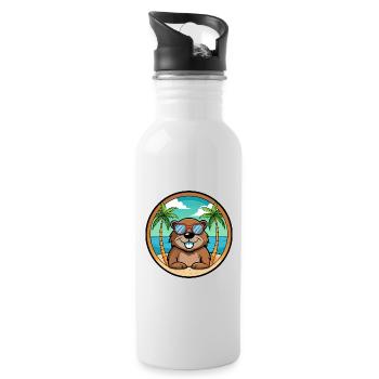Biber Lustige Cartoon Sommer Strand Sonnenbrille Cool - Trinkflasche mit integriertem Trinkhalm - Weiß - Rechts