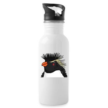 Pinguin mit Haare Felsenpinguin - Trinkflasche mit integriertem Trinkhalm - Weiß - Rechts
