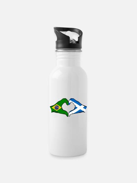 Brésil Ecosse drapeau mains forme de coeur - Gourde avec paille intégrée - blanc