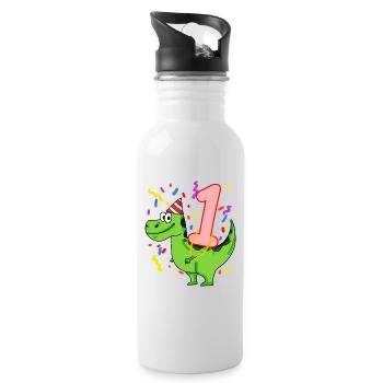 Dinosaurier Geburtstag 1 Jahre alt - Trinkflasche mit integriertem Trinkhalm - Weiß - Rechts