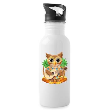 Lustige Eule Cartoon Sommer Strand Sonnenbrille Gitarre - Trinkflasche mit integriertem Trinkhalm - Weiß - Rechts