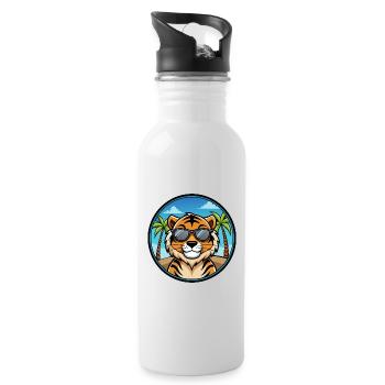 Tiger Lustige Cartoon Sommer Strand Sonnenbrille Cool - Trinkflasche mit integriertem Trinkhalm - Weiß - Rechts