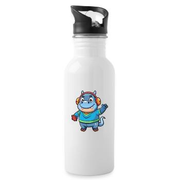 Hippo Funny Cartoon Character Musique de casque - Gourde avec paille intégrée - blanc - Droite