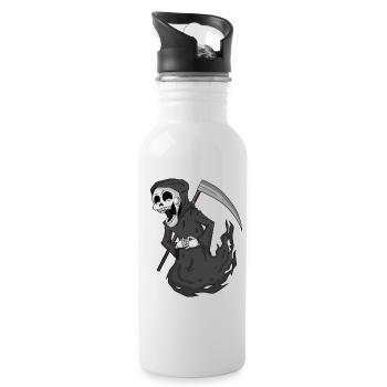 Sensenmann lacht lustig - Trinkflasche mit integriertem Trinkhalm - Weiß - Rechts