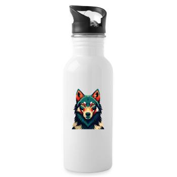 Wolf Cartoon Character Colorful Pet Animal - Water bottle with straw - white - Right