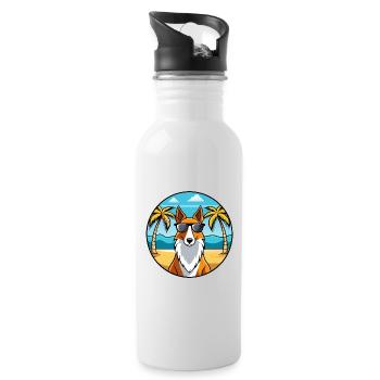 Smooth Collie Hunderasse Cartoon Sonnenbrille Strand - Trinkflasche mit integriertem Trinkhalm - Weiß - Rechts
