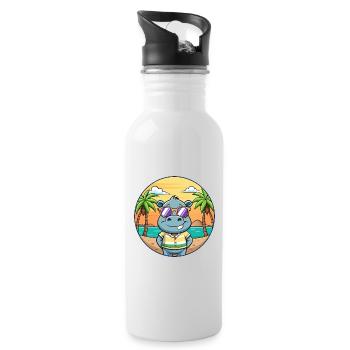 Hippo Lustige Cartoon Sommer Strand Sonnenbrille - Trinkflasche mit integriertem Trinkhalm - Weiß - Rechts