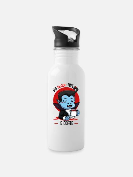 Blutkaffee Vampir Cartoon - Trinkflasche mit integriertem Trinkhalm - Weiß
