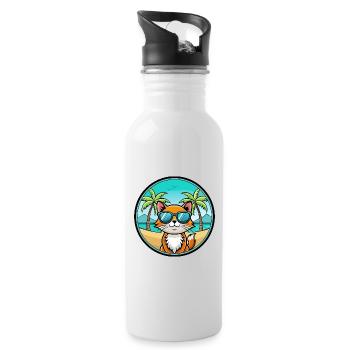Hantilly Tiffany Cat Breed Cartoon Sunglass Beach - Water bottle with straw - white - Right