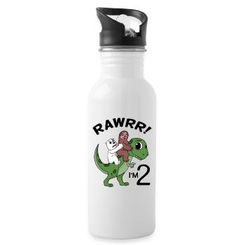 Ich bin 2 Dinosaurier Geburtstag Kindergeburtstag - Trinkflasche mit integriertem Trinkhalm - Weiß - Rechts