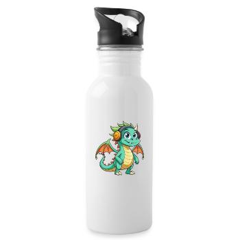 Dragon Funny Cartoon Character Musique de casque - Gourde avec paille intégrée - blanc - Droite