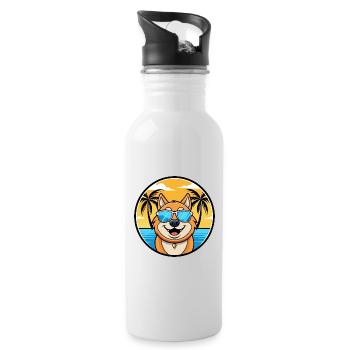 South Russian Ovcharka Dog Breed Cartoon Beach - Water bottle with straw - white - Right