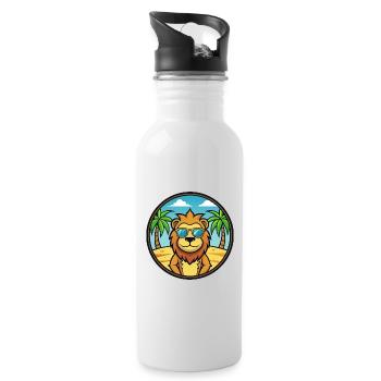 Lion Funny Cartoon Summer Beach Sunglasses Sticker - Water bottle with straw - white - Right
