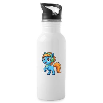Pony Lustige Zeichentrickfigur Kopfhörer Musik - Trinkflasche mit integriertem Trinkhalm - Weiß - Rechts