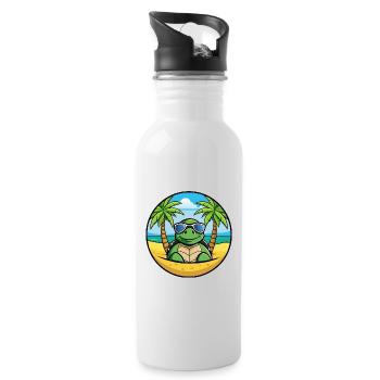 Turtle Funny Cartoon Summer Beach Sunglasses Cool - Water bottle with straw - white - Right