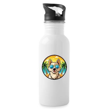 Nordic Spitz Dog Breed Cartoon Sunglasses Beach - Water bottle with straw - white - Right