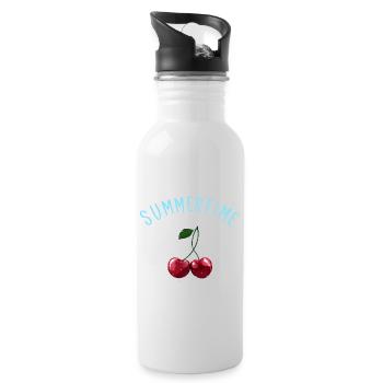 Summertime - Kirschen mit hellblauem Schriftzug - Trinkflasche mit integriertem Trinkhalm - Weiß - Rechts