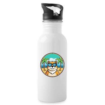 Ragamuffin Katzenrasse Cartoon Sonnenbrille Strand - Trinkflasche mit integriertem Trinkhalm - Weiß - Rechts