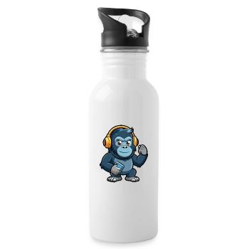 Gorilla Lustige Zeichentrickfigur Kopfhörer Musik - Trinkflasche mit integriertem Trinkhalm - Weiß - Rechts