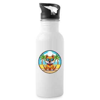 Chinesische kaiserliche Hunderasse Cartoon Sonnenbrille Strand - Trinkflasche mit integriertem Trinkhalm - Weiß - Rechts