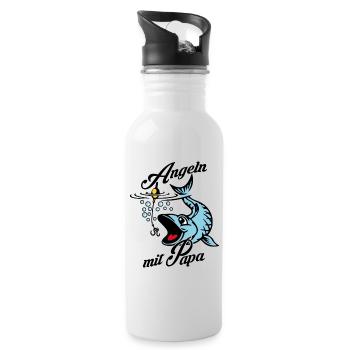 Angeln mit Papa. Ein Angeltag mit Papa - Trinkflasche mit integriertem Trinkhalm - Weiß - Rechts