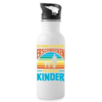 Papa 2 Kinder Geschenk Spruch Vater Geburtstag - Trinkflasche mit integriertem Trinkhalm - Weiß - Rechts