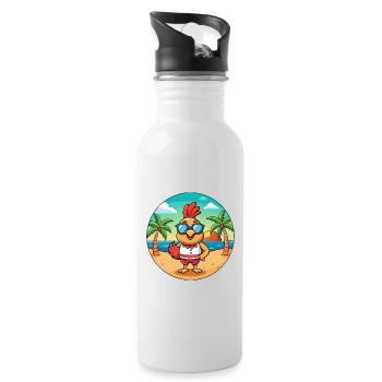 Hahn Lustige Cartoon Sommer Strand Sonnenbrille - Trinkflasche mit integriertem Trinkhalm - Weiß - Rechts