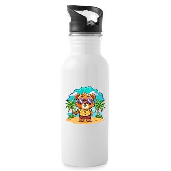 Bär Lustige Cartoon Sommer Strand Sonnenbrille - Trinkflasche mit integriertem Trinkhalm - Weiß - Rechts