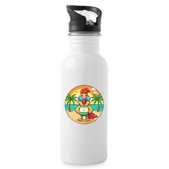 Hahn Lustige Cartoon Sommer Strand Sonnenbrille - Trinkflasche mit integriertem Trinkhalm - Weiß - Rechts