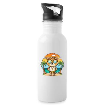 Leopard Lustige Cartoon Sommer Strand Sonnenbrille - Trinkflasche mit integriertem Trinkhalm - Weiß - Rechts
