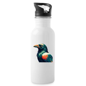 Crow Cartoon Character Colorful Pet Animal - Water bottle with straw - white - Right