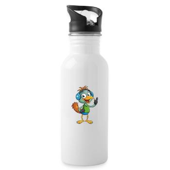 Emu Funny Cartoon Character Musique de casque - Gourde avec paille intégrée - blanc - Droite