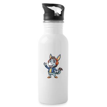 Esel Lustige Cartoon Figur Kopfhörer Musik - Trinkflasche mit integriertem Trinkhalm - Weiß - Rechts