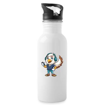 Eagle Funny Cartoon Character Headphone Music - Water bottle with straw - white - Right