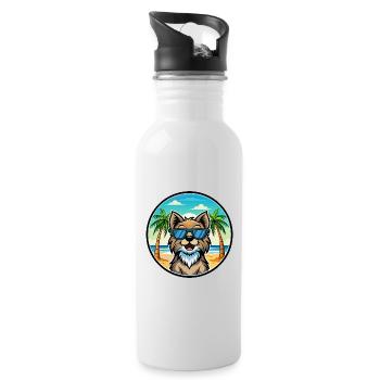 Schwedische Lapphund Hunderasse Cartoon Sonnenbrille Strand - Trinkflasche mit integriertem Trinkhalm - Weiß - Rechts